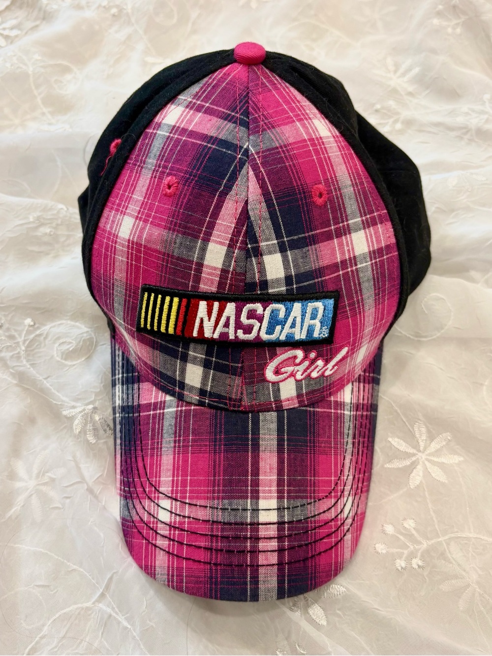 NASCAR Girl Y2K Pink Plaid Baseball Racing Cap